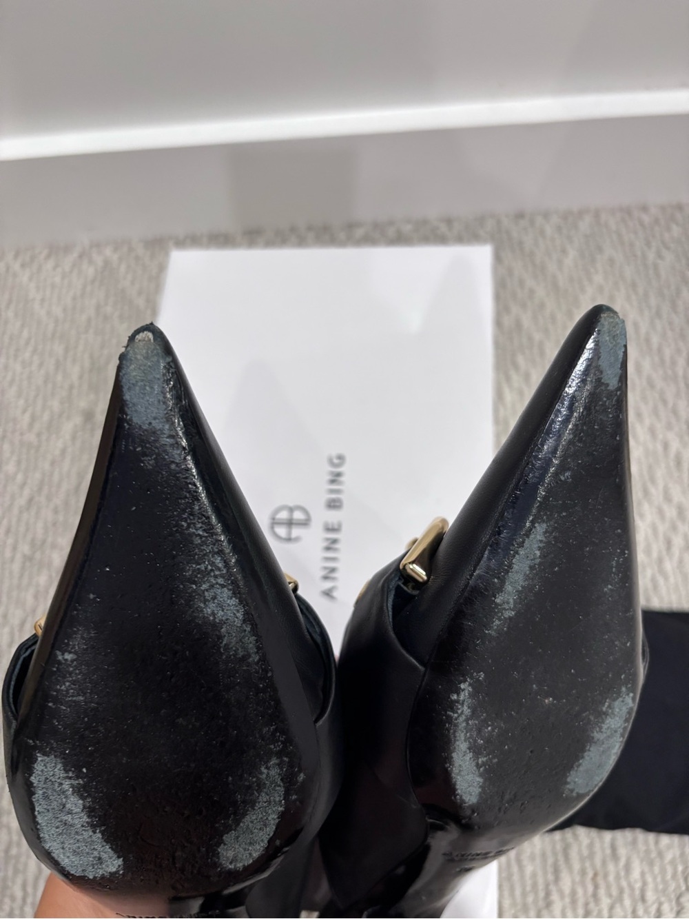 Anine Bing Zoe Black Leather Pointed Mule with Gold Buckle 36/36.5 - Picture 6 of 7